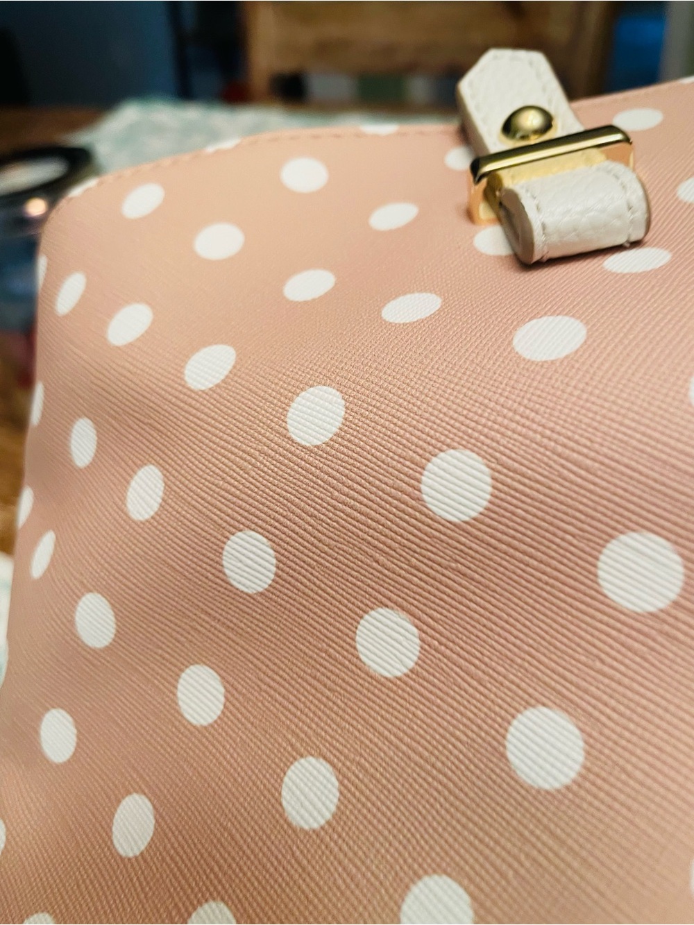 Nanette Lepore Tan/Peach and White Polka Dot Tote - Picture 5 of 11